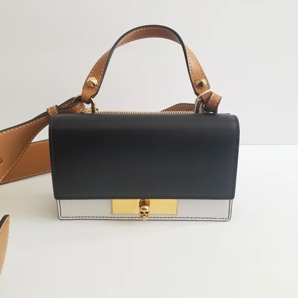 Alexander McQueen Skull Color Block Leather Crossbody Black White Brown … - Picture 1 of 12